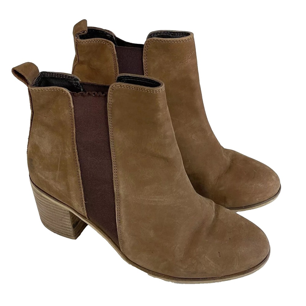 Dune London Walker Leather Ankle Boots Bootie Womens 39 Brown Round Toe Block
